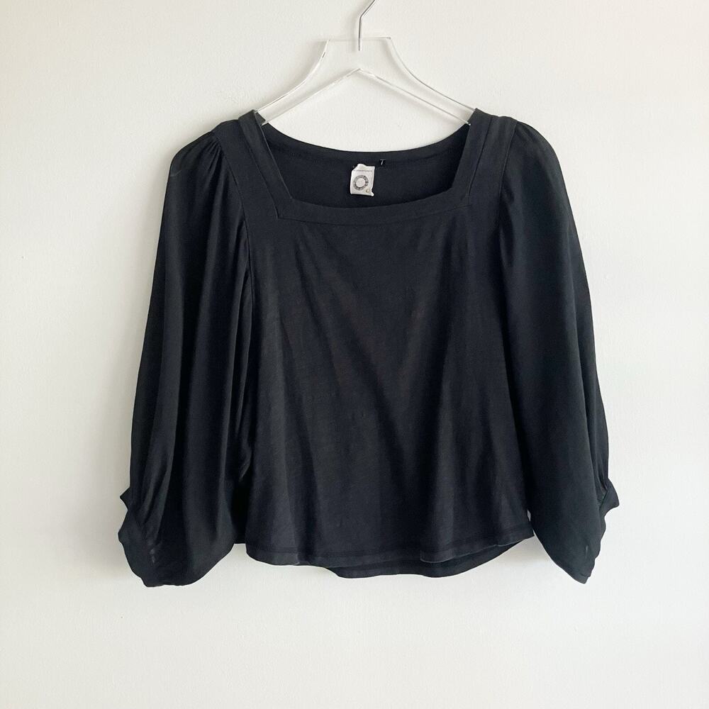 Anthropologie Akemi + Kin XS Top Black Balloon 3/4 Sleeves Square Neck Blouse - Picture 5 of 10